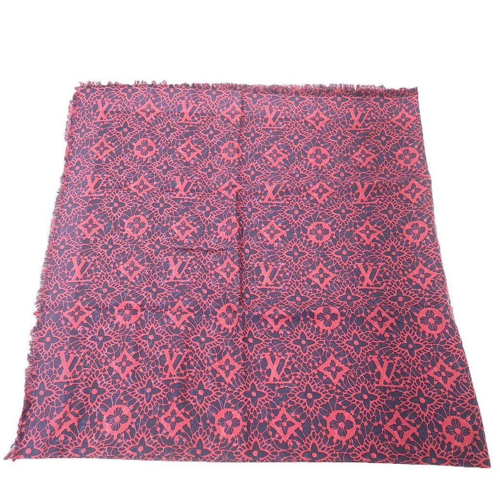 Louis Vuitton Monogram Jacquard Silk Wool Shawl Pink Navy — view 3