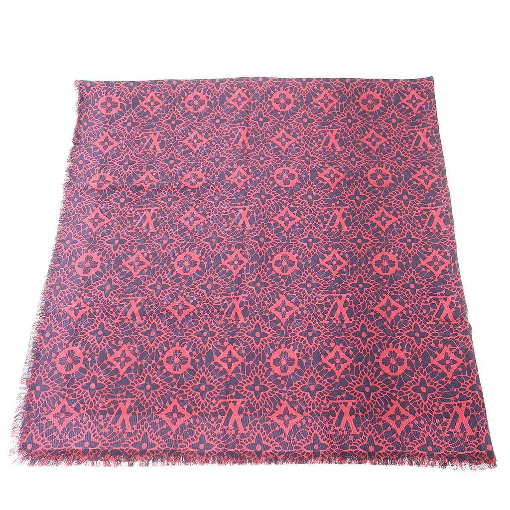 Louis Vuitton Monogram Jacquard Silk Wool Shawl Pink Navy — view 4