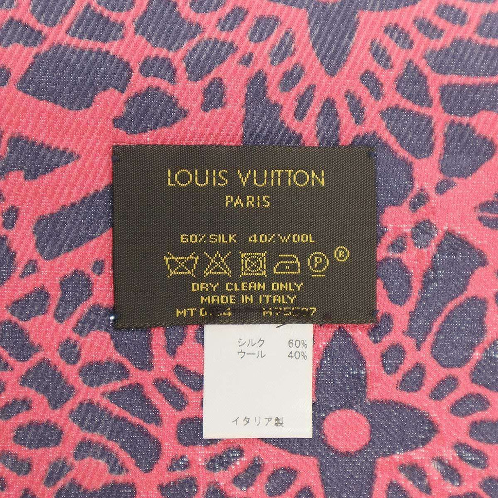 Louis Vuitton Monogram Jacquard Silk Wool Shawl Pink Navy — view 2