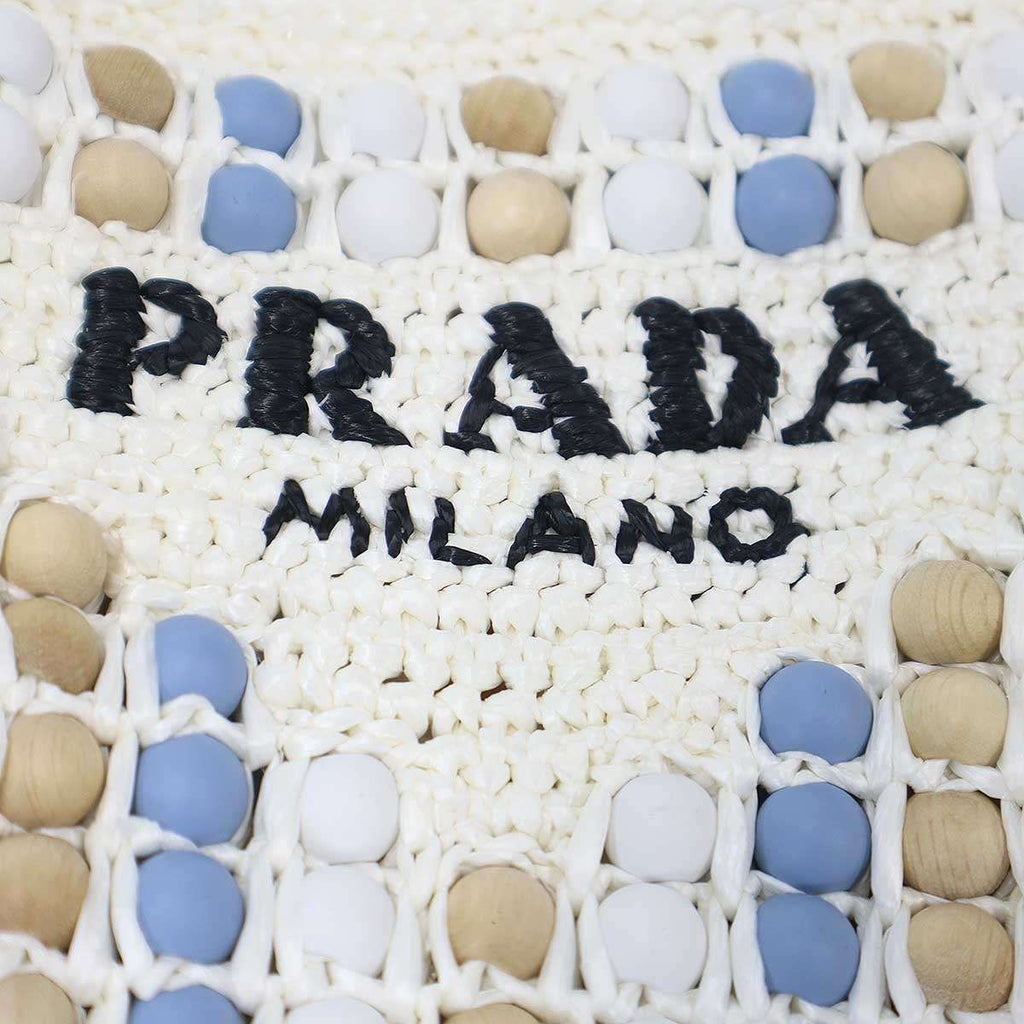 Prada Raffia Wood Bead Tote White — view 5