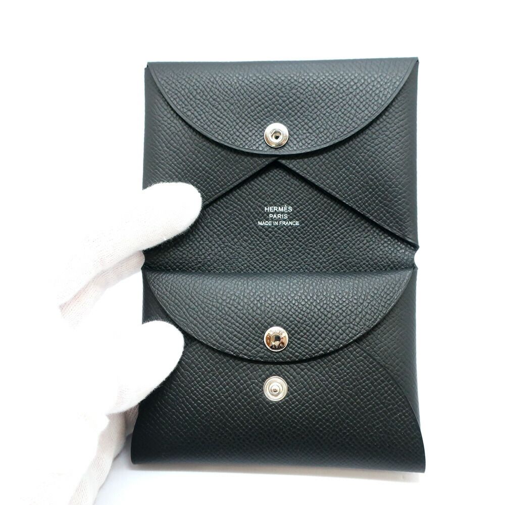 Hermes Calvi Duo Noir Black Epsom Card Case — view 6