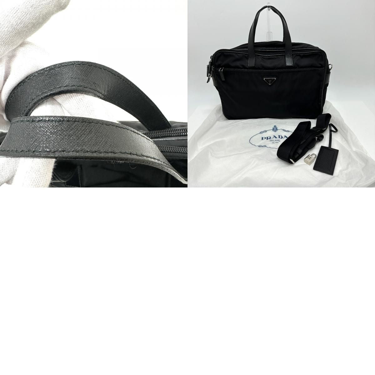 Prada Business Bag Triangle Logo Nylon Leather Black — view 9