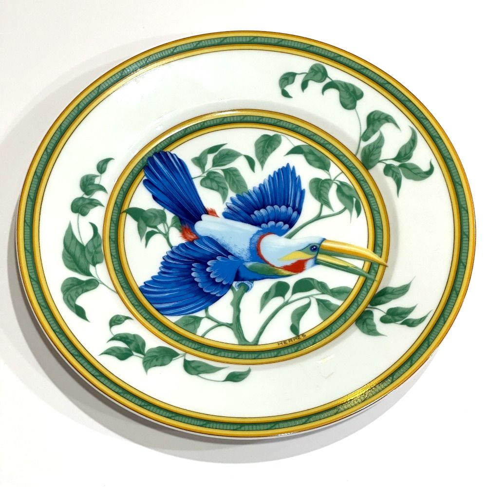 Hermes Dish Tucan Toucan Motif Pottery White Hat X Green — view 2