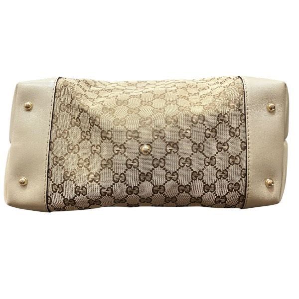 Gucci Canvas Leather Beige White Horsebit Tote X — view 3
