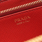Prada Round Wallet Red Leather Zip Around — view 4