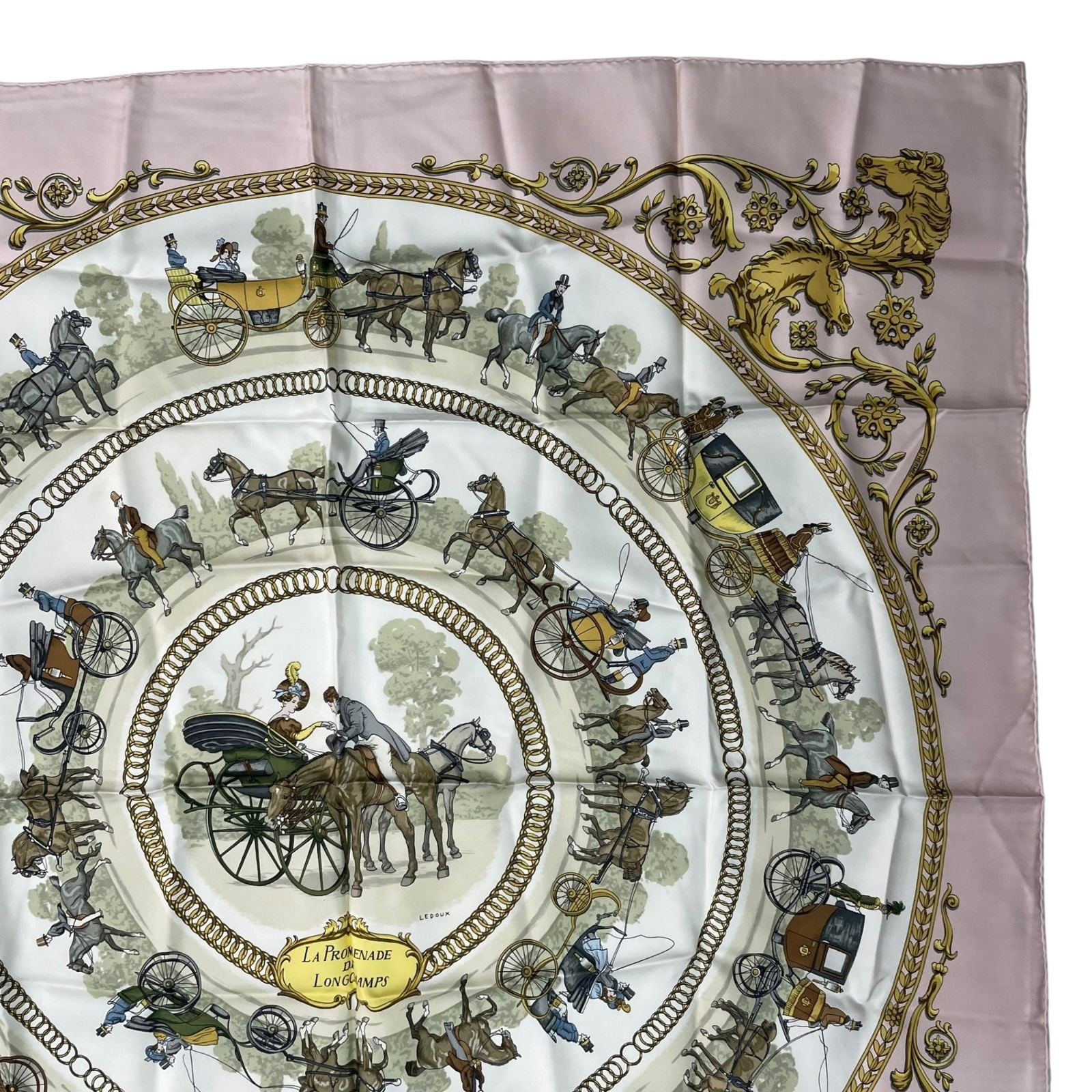 Hermes Scarf Silk Carre 90 la Promenade de Longchamps Walk to Long Chien Pink — view 3