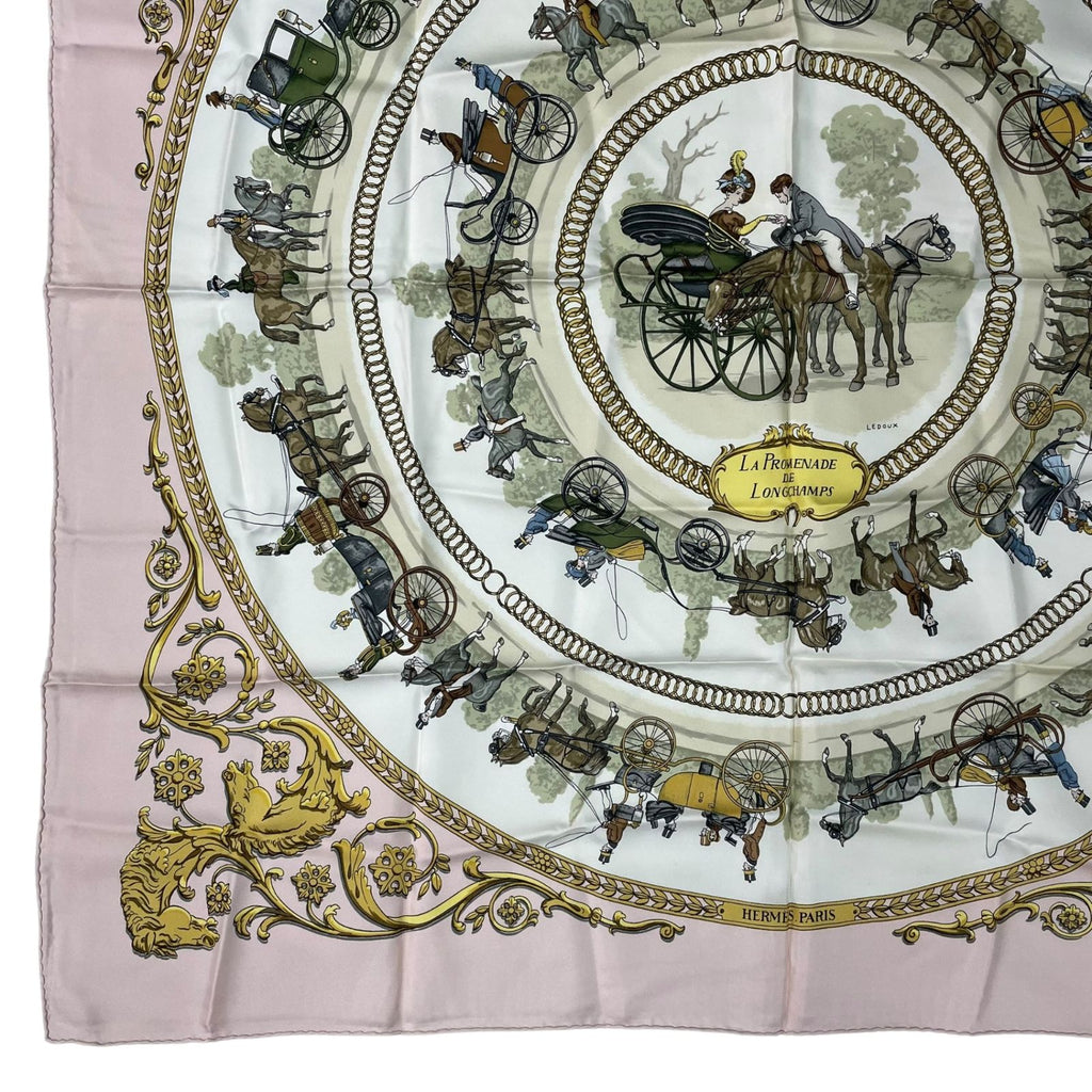Hermes Scarf Silk Carre 90 la Promenade de Longchamps Walk to Long Chien Pink — view 4