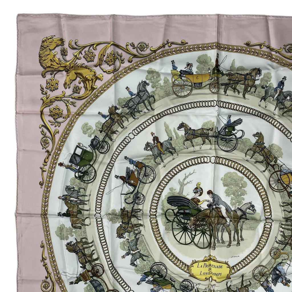 Hermes Scarf Silk Carre 90 la Promenade de Longchamps Walk to Long Chien Pink — view 2