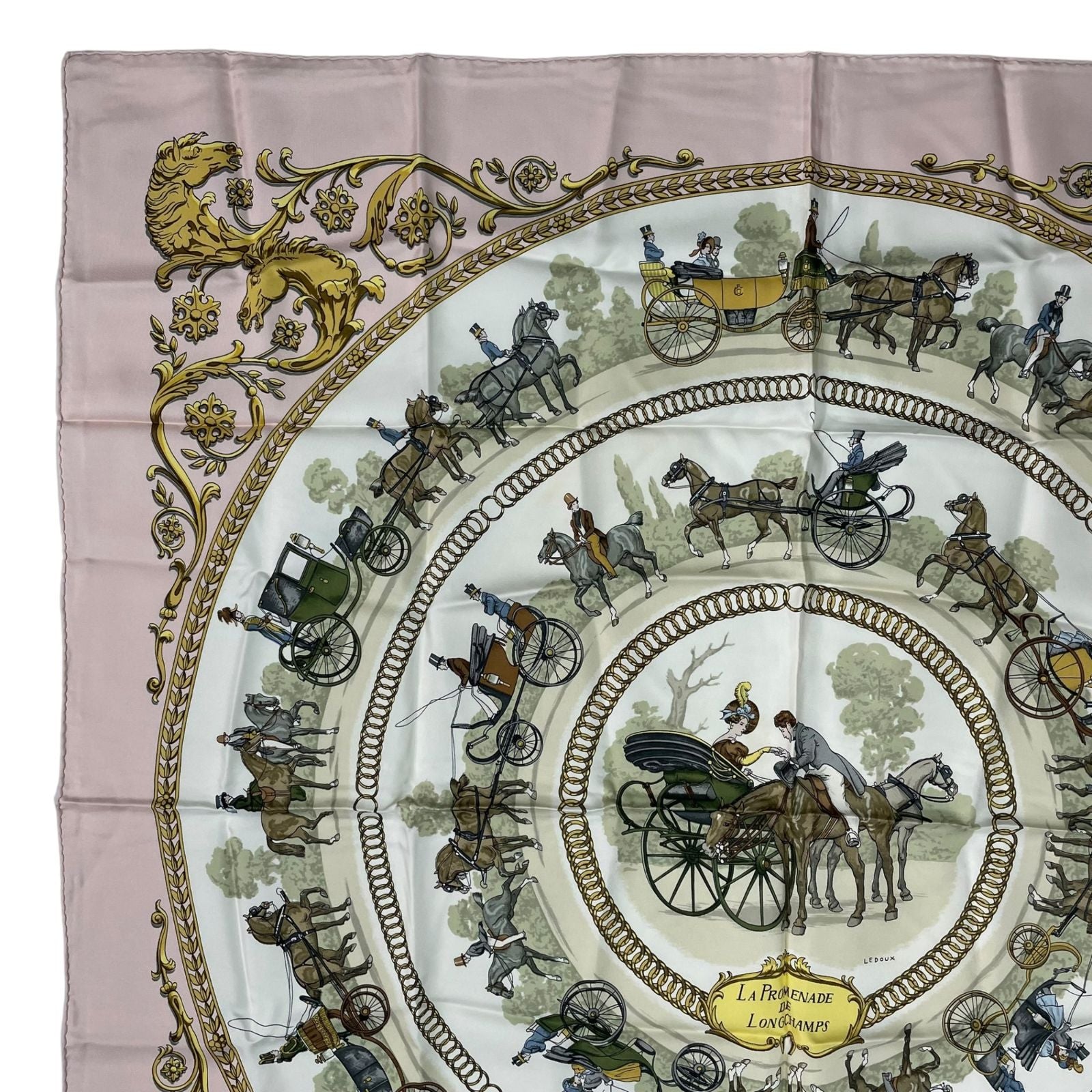 Hermes Scarf Silk Carre 90 la Promenade de Longchamps Walk to Long Chien Pink — view 2