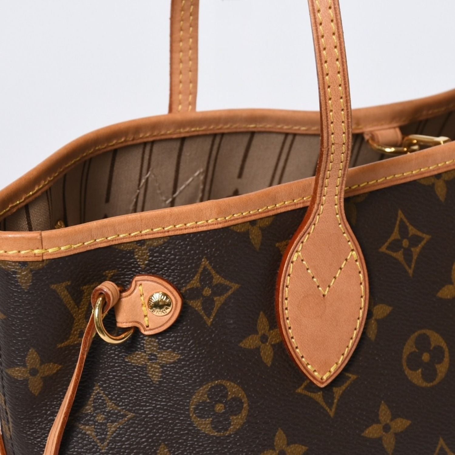 Louis Vuitton Monogram Neverfull PM Handbag Brown Vachetta Leather Gold — view 5