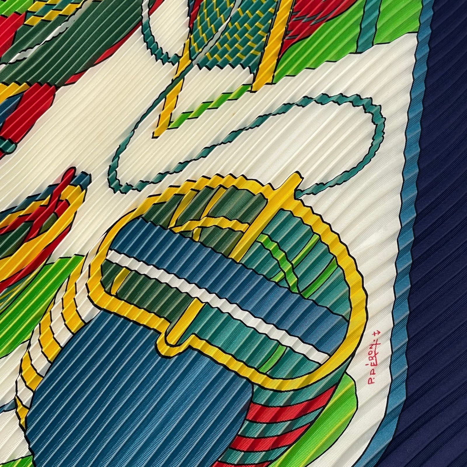 Hermes Scarf Pleated Silk Thalassa Navy — view 7