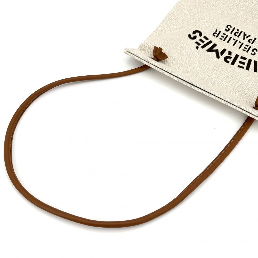 Hermes to Tote Su Ali Nu MM Handbag Shoulder Toile Beige Brown — view 6