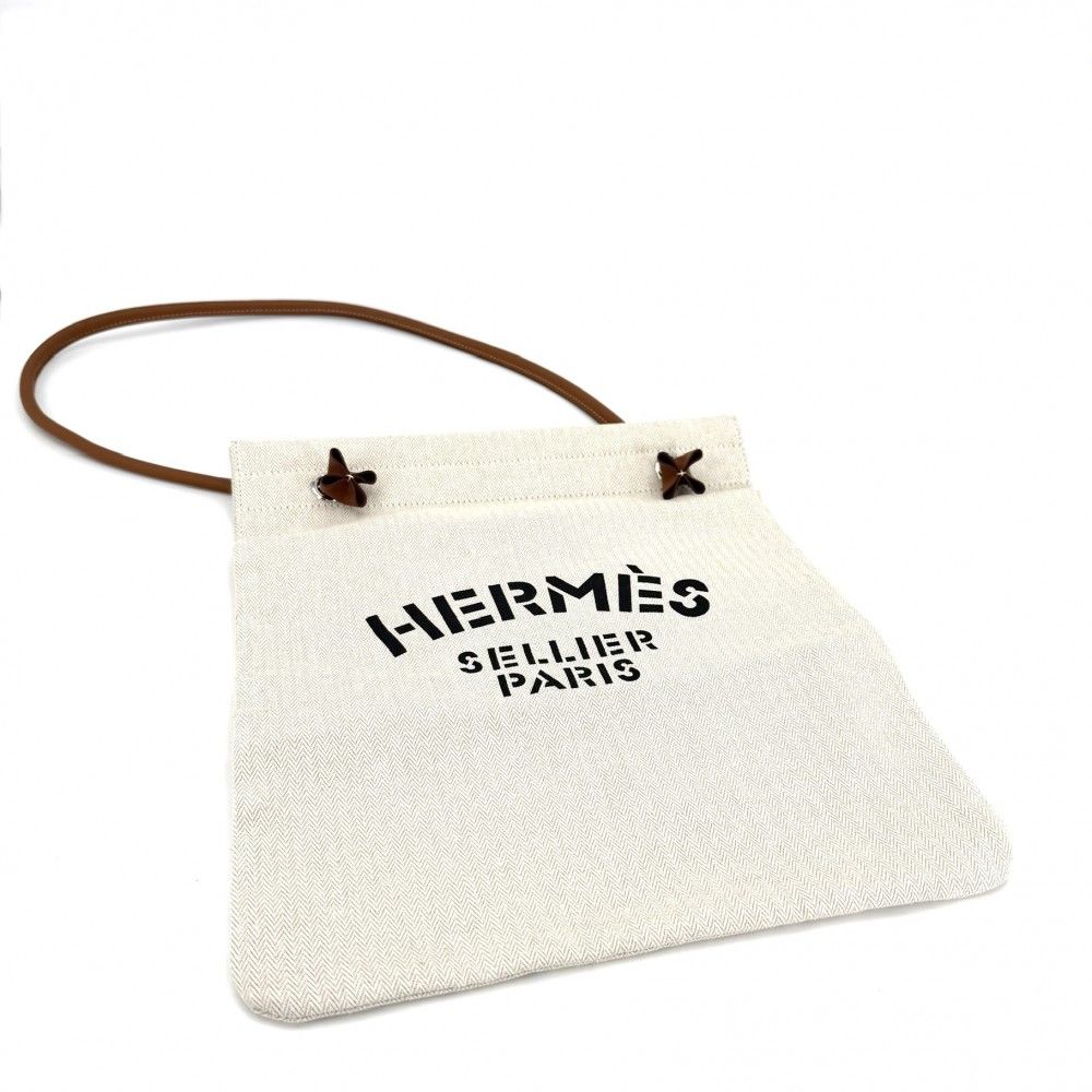Hermes to Tote Su Ali Nu MM Handbag Shoulder Toile Beige Brown — view 3