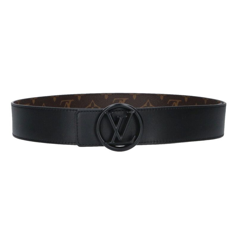 Louis Vuitton Ceinture Logo Circle Buckle Monogram Leather Belt 85 Brown Black — view 3