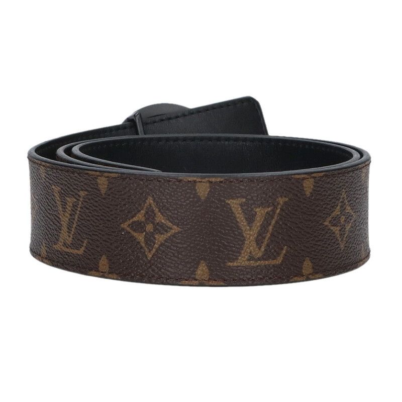 Louis Vuitton Ceinture Logo Circle Buckle Monogram Leather Belt 85 Brown Black — view 2