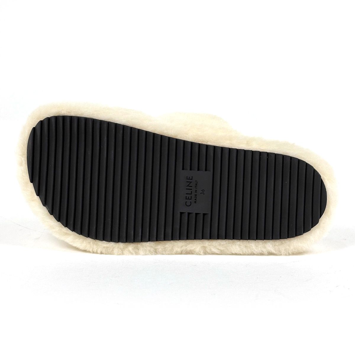 Celine Slide Triomphe Sandals Shearling Shoes Fur Ivory — view 2