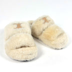 Celine Slide Triomphe Sandals Shearling Shoes Fur Ivory — view 7