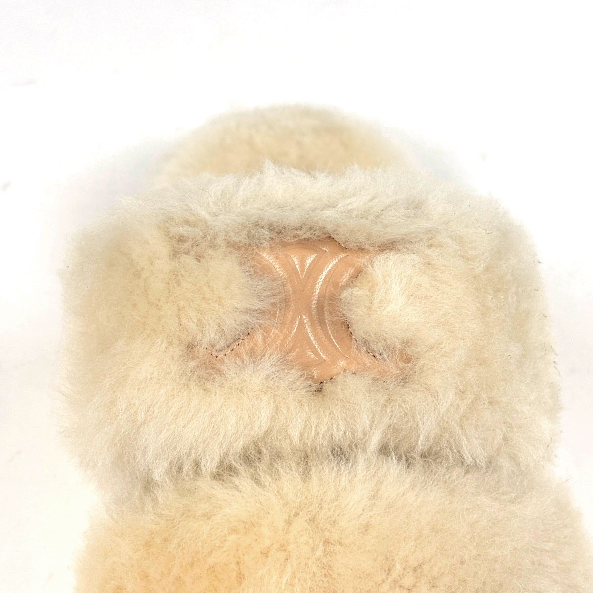 Celine Slide Triomphe Sandals Shearling Shoes Fur Ivory — view 4
