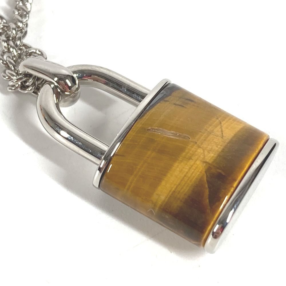 Louis Vuitton Necklace Collier LV Stone Taiga Eye Pendant Silver Brown — view 7