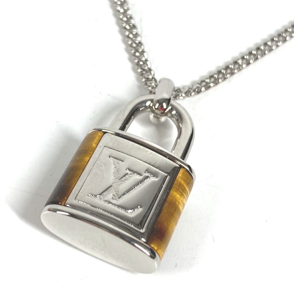 Louis Vuitton Necklace Collier LV Stone Taiga Eye Pendant Silver Brown — view 3