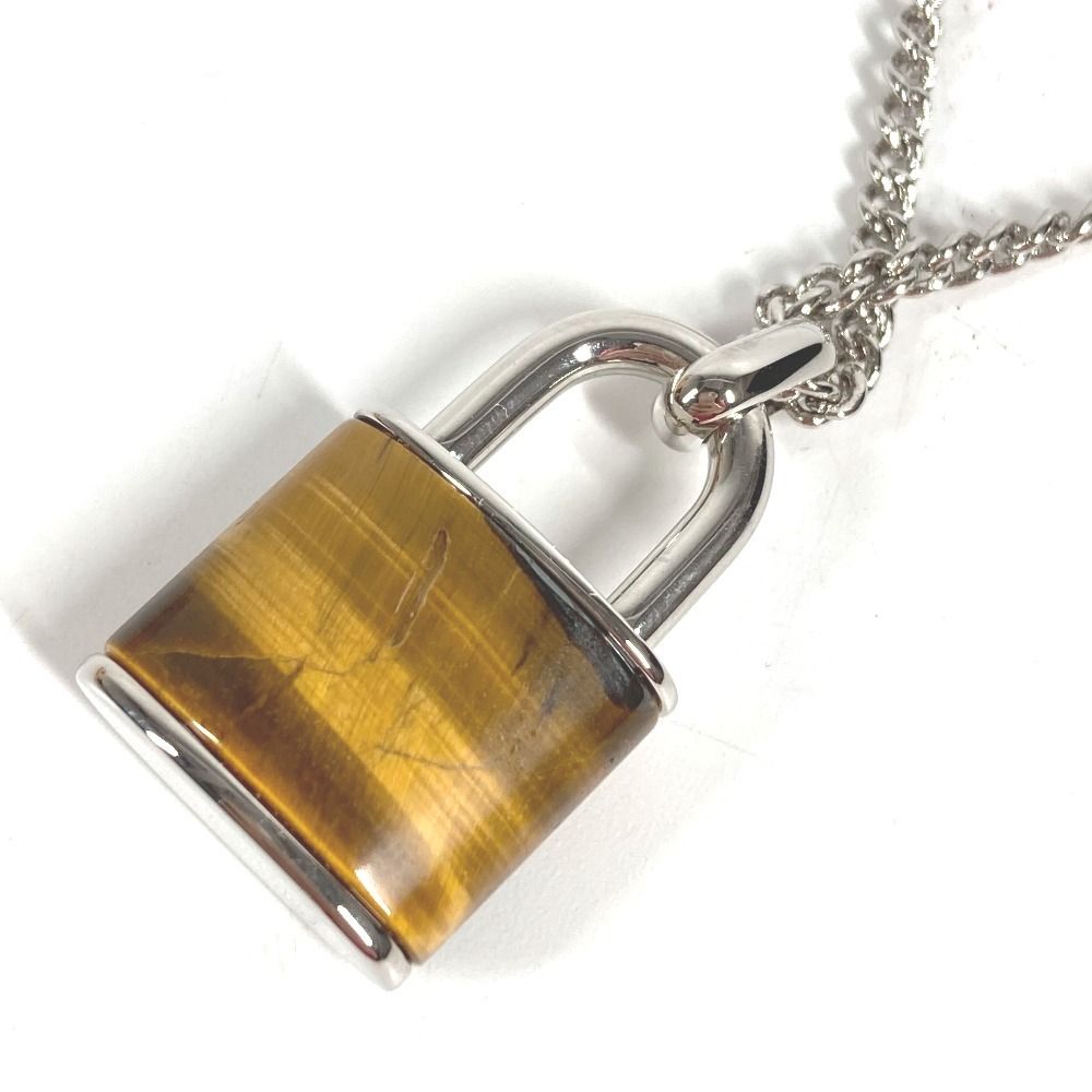 Louis Vuitton Necklace Collier LV Stone Taiga Eye Pendant Silver Brown — view 5