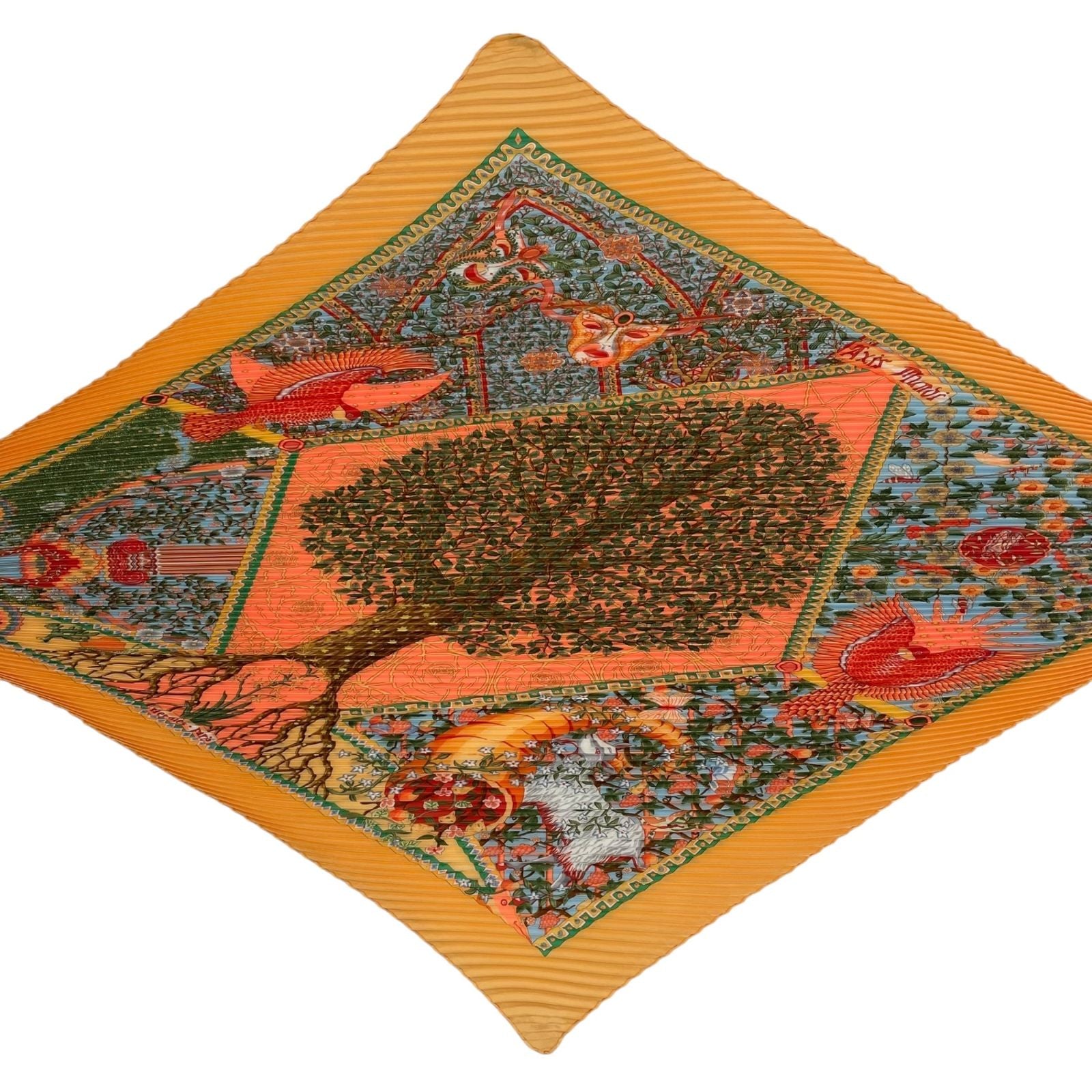 Hermes Scarf Pleated Axis Mundi Center of the World Yellow — view 4