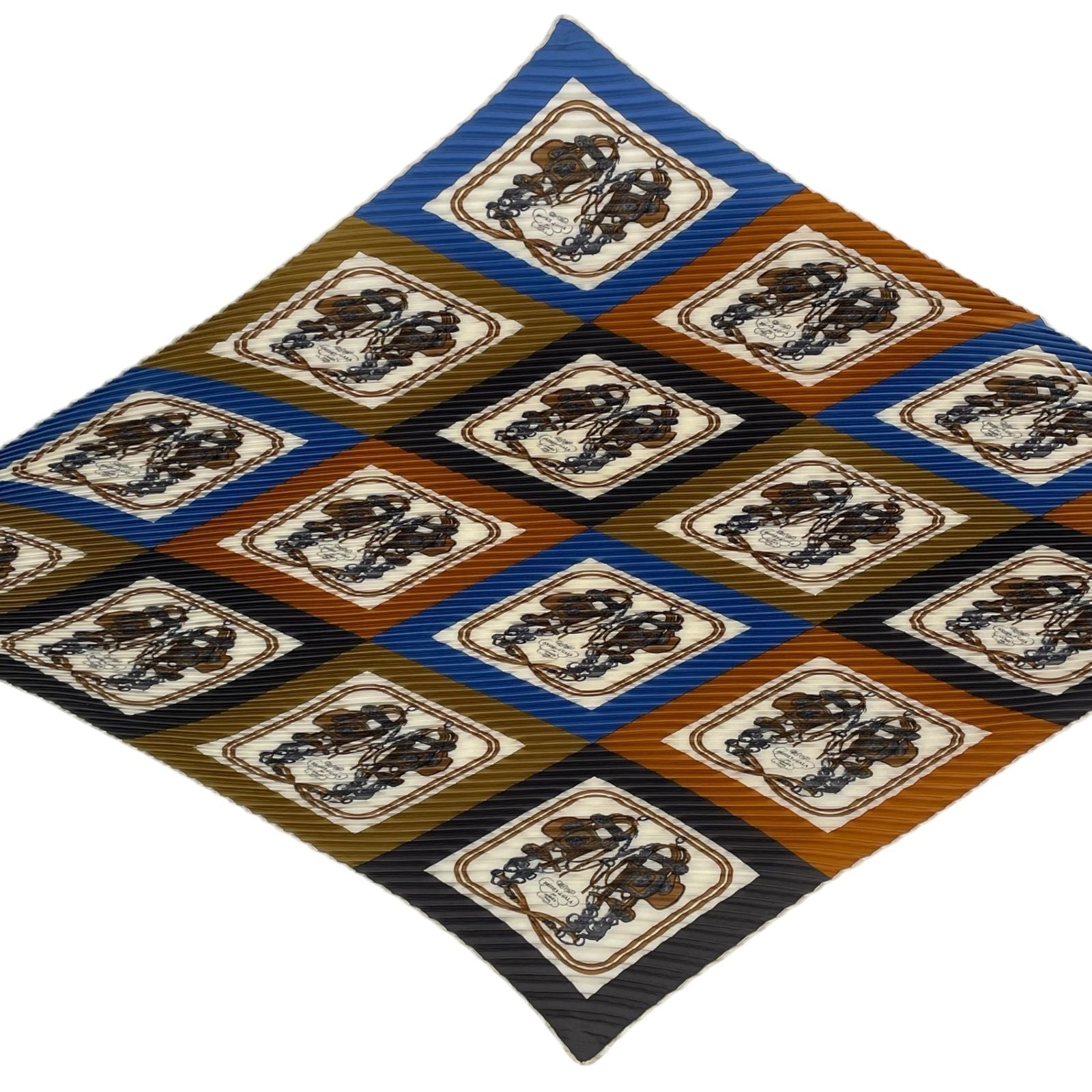 Hermes Scarf Pleated Silk Brides de Gala Geometric Pattern Horse Tackle Box — view 4