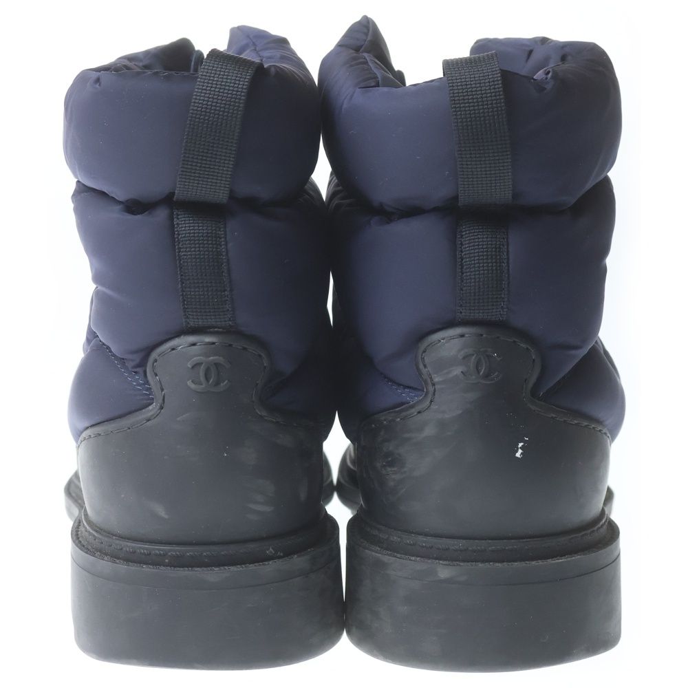 Chanel Snow Boot CC Logo Shearling Nylon Boots High Cut Shoes Navy — view 3