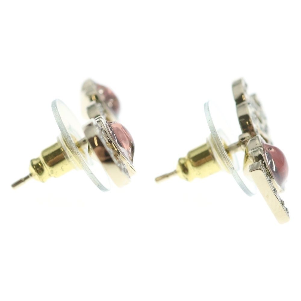 Chanel CC Logo Strass Rhinestone Earrings Gold Pink — view 4