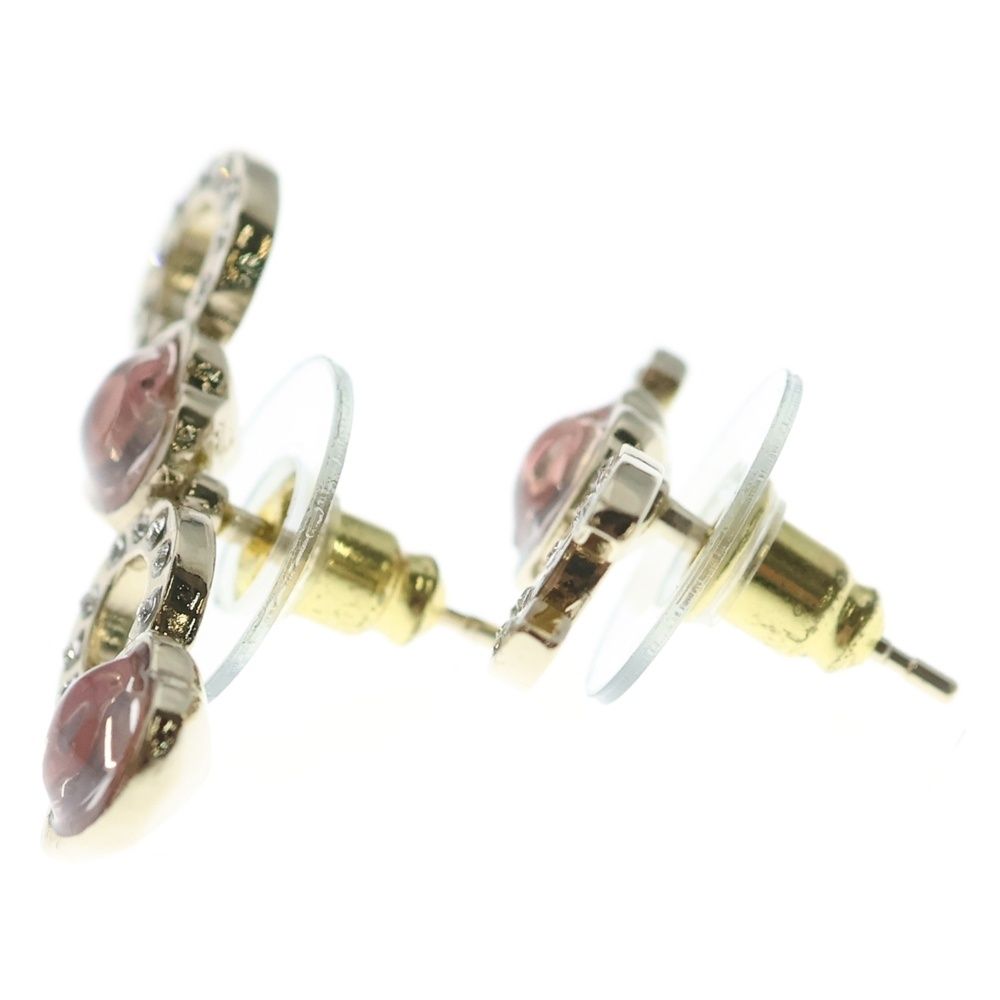 Chanel CC Logo Strass Rhinestone Earrings Gold Pink — view 3