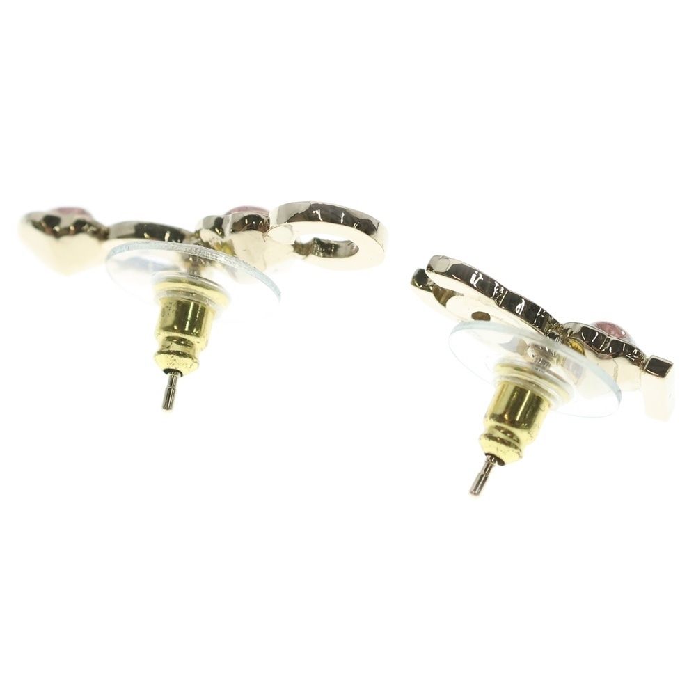 Chanel CC Logo Strass Rhinestone Earrings Gold Pink — view 2