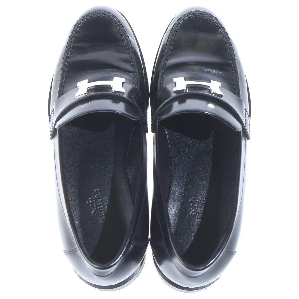 Hermes Moccasins Faubourg Logo Leather Loafers Black — view 4