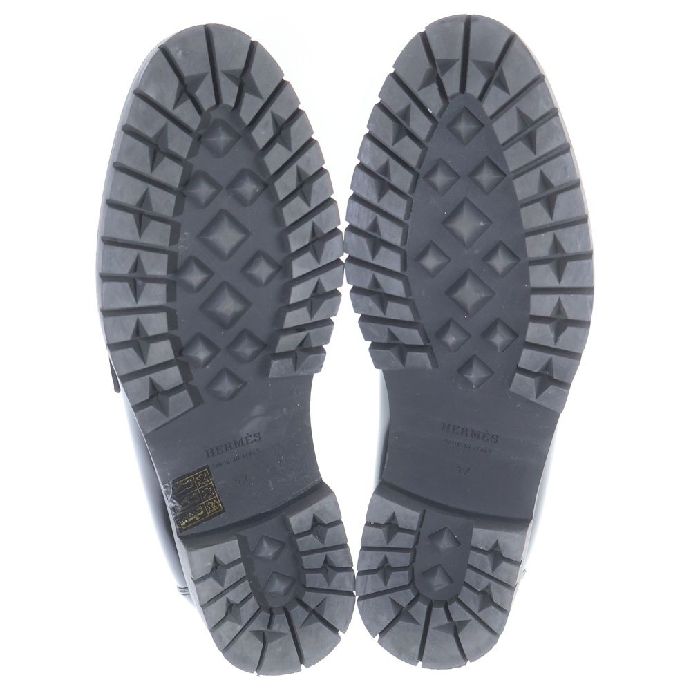 Hermes Moccasins Faubourg Logo Leather Loafers Black — view 5