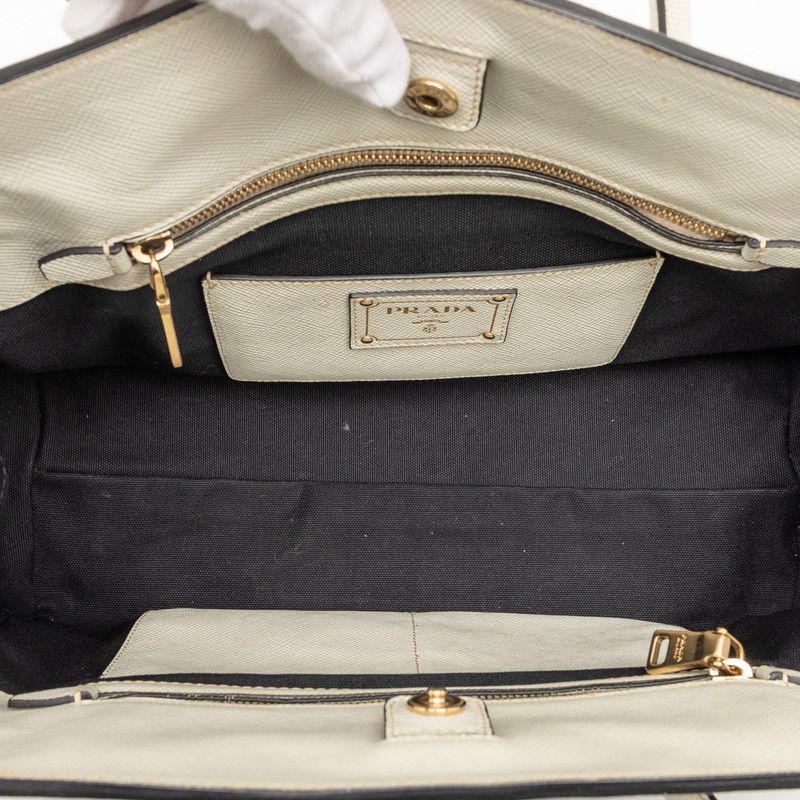Prada Shoulder Tote Handbag 2-Way Black White Canvas Saffiano Leather — view 4