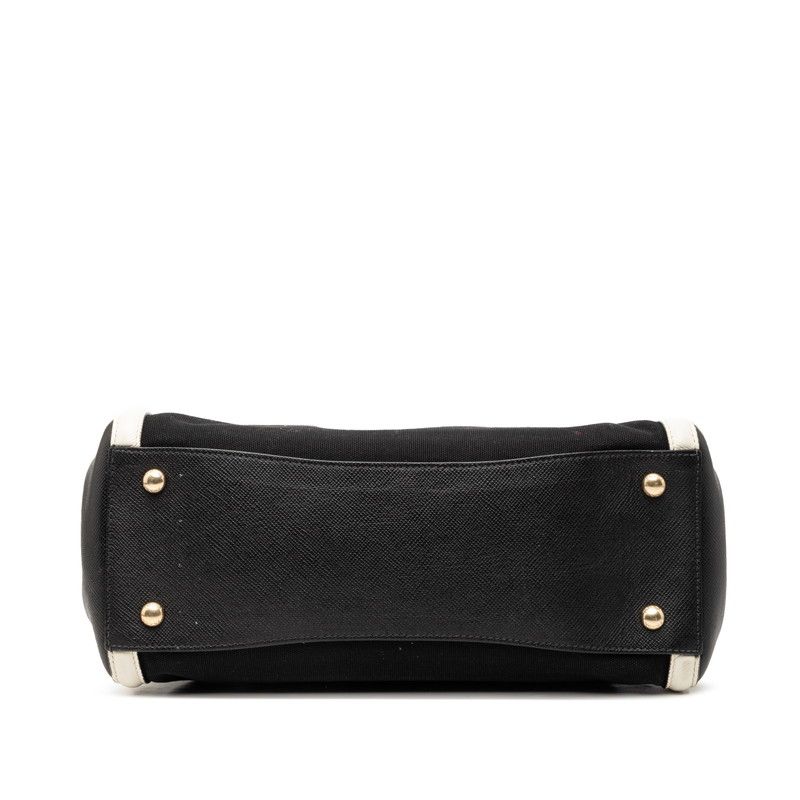 Prada Shoulder Tote Handbag 2-Way Black White Canvas Saffiano Leather — view 3