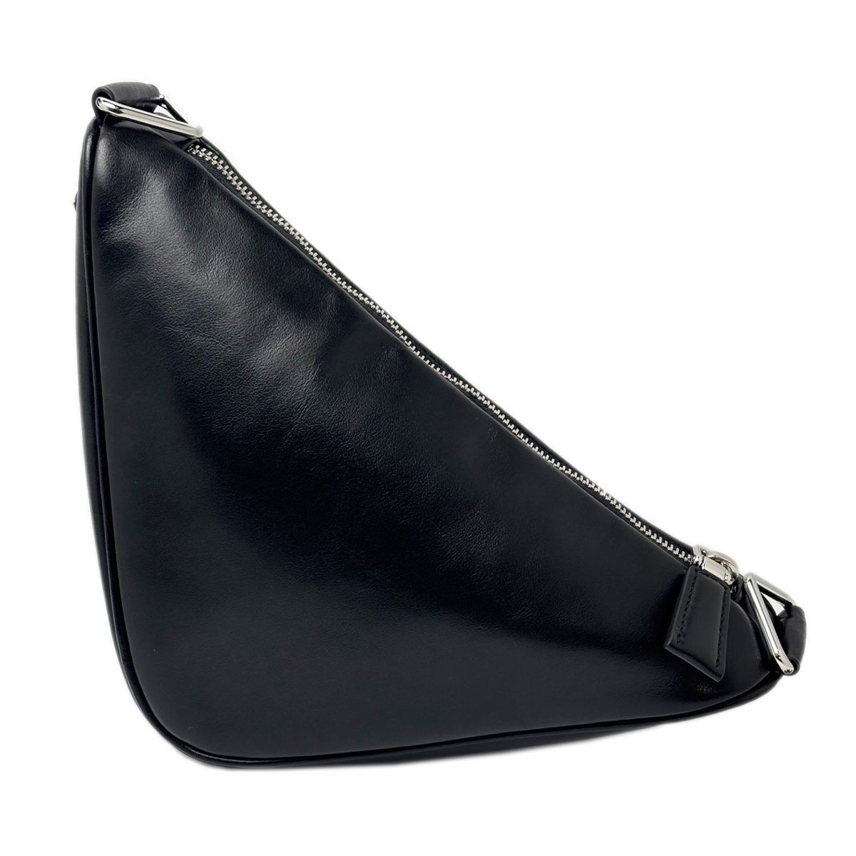 Prada Mini Shoulder Bag Triangle Embossed Logo Black Silver Leather Calfskin — view 3