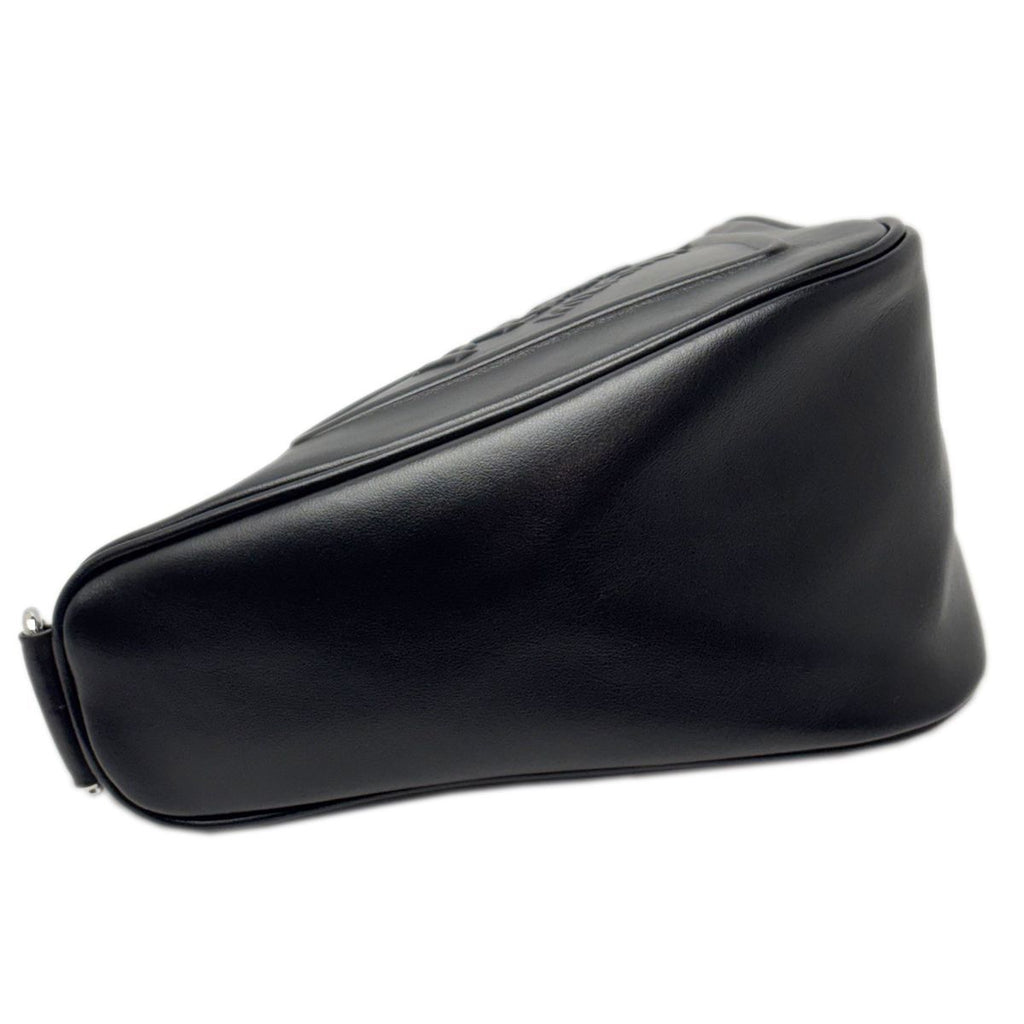 Prada Mini Shoulder Bag Triangle Embossed Logo Black Silver Leather Calfskin — view 4