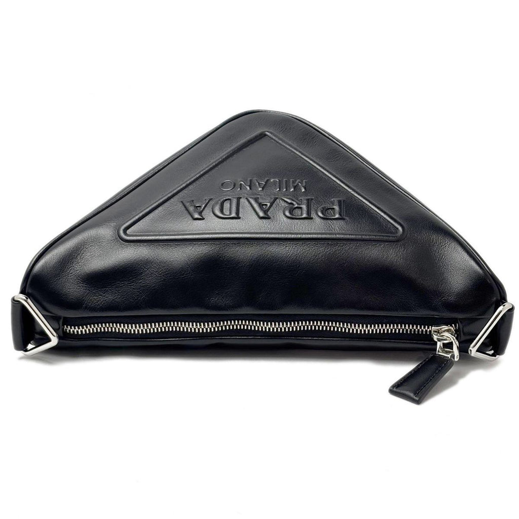 Prada Mini Shoulder Bag Triangle Embossed Logo Black Silver Leather Calfskin — view 7