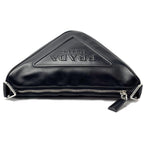 Prada Mini Shoulder Bag Triangle Embossed Logo Black Silver Leather Calfskin — view 7