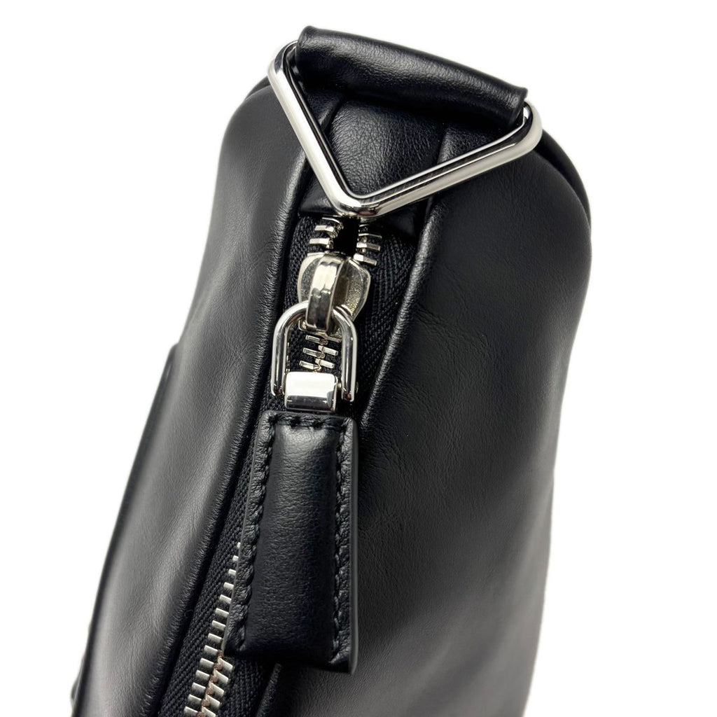 Prada Mini Shoulder Bag Triangle Embossed Logo Black Silver Leather Calfskin — view 8