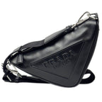 Prada Mini Shoulder Bag Triangle Embossed Logo Black Silver Leather Calfskin — view 2