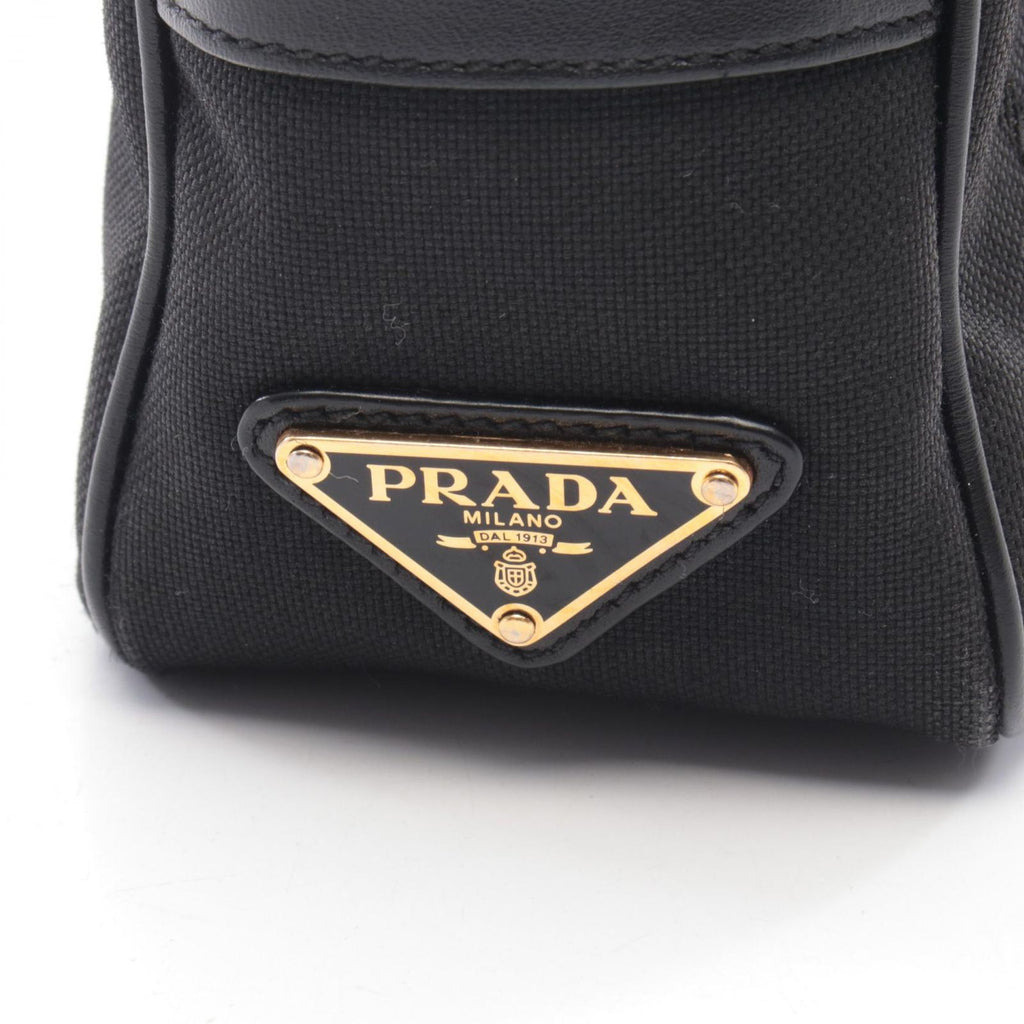 Prada Shoulder Bag Logo Jacquard Black Canvas Leather Ribbon — view 5