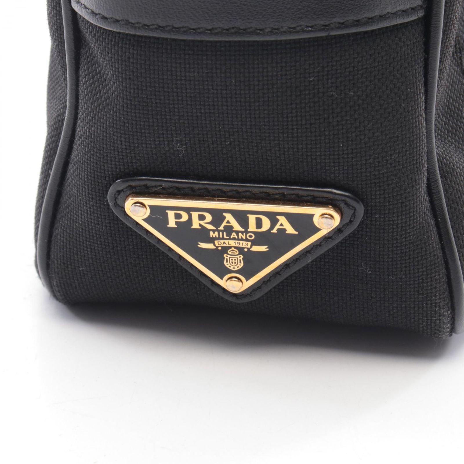 Prada Shoulder Bag Logo Jacquard Black Canvas Leather Ribbon — view 5