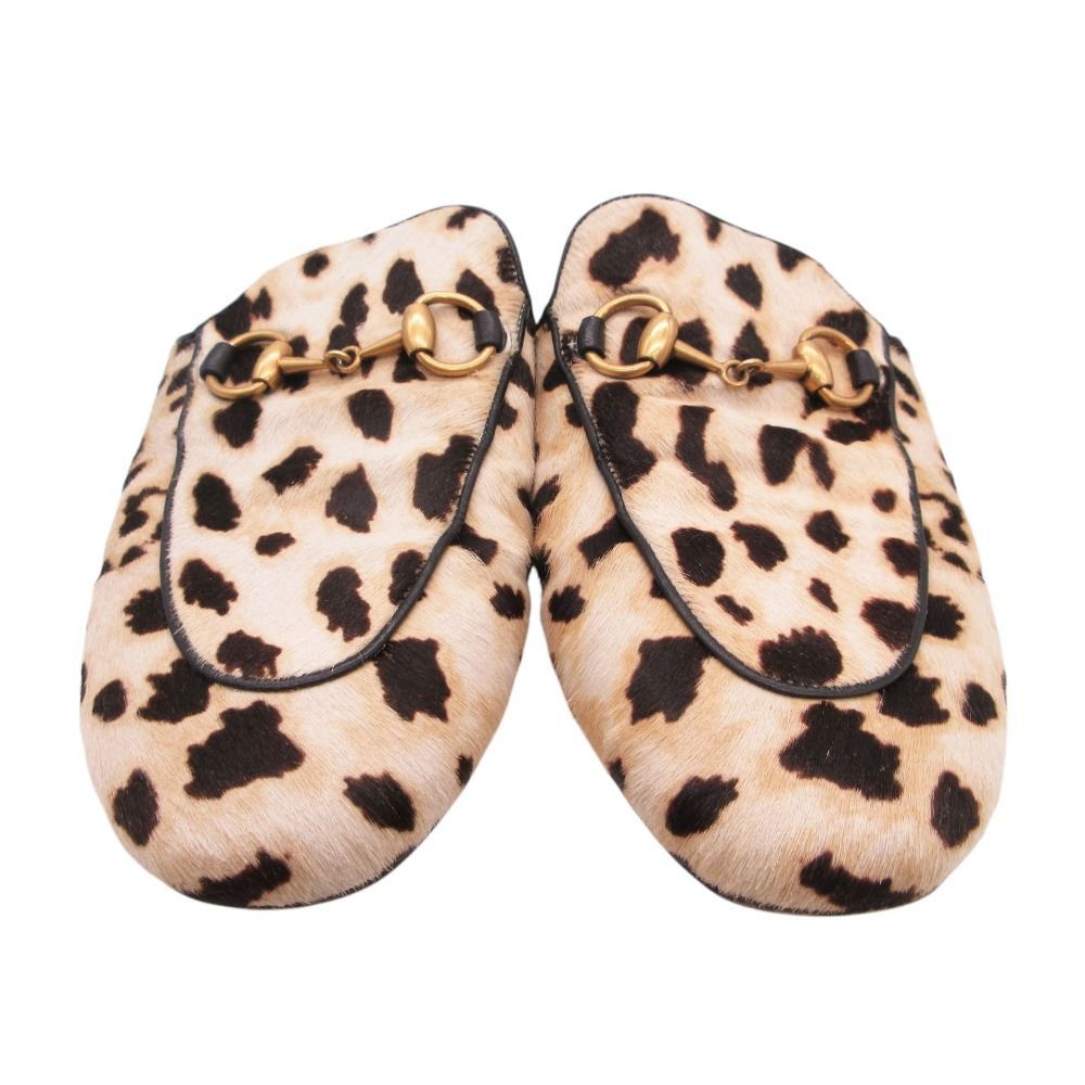 Gucci Horsebit Calf Hair Leopard Pattern Mule Sandals Shoes White 34.5 — view 3