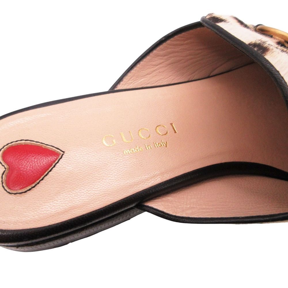 Gucci Horsebit Calf Hair Leopard Pattern Mule Sandals Shoes White 34.5 — view 6