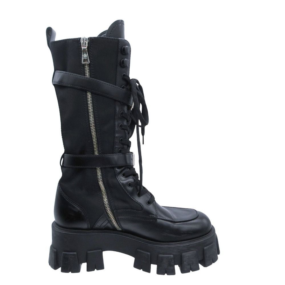 Prada Monolith Long Boots Leather Nylon Triangle Plate Logo Shoes Pouch — view 2