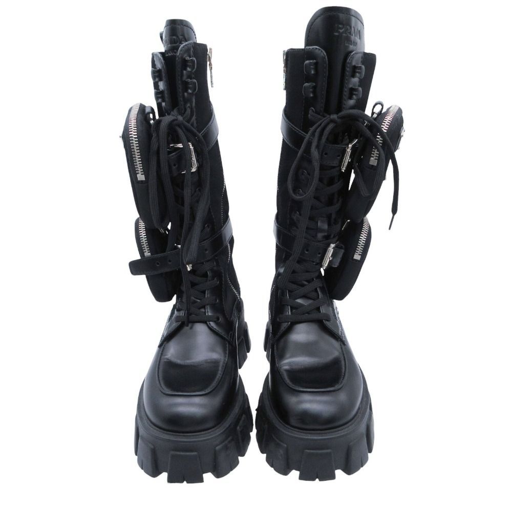 Prada Monolith Long Boots Leather Nylon Triangle Plate Logo Shoes Pouch — view 4