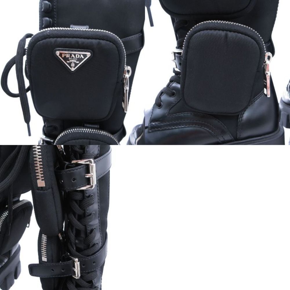 Prada Monolith Long Boots Leather Nylon Triangle Plate Logo Shoes Pouch — view 8