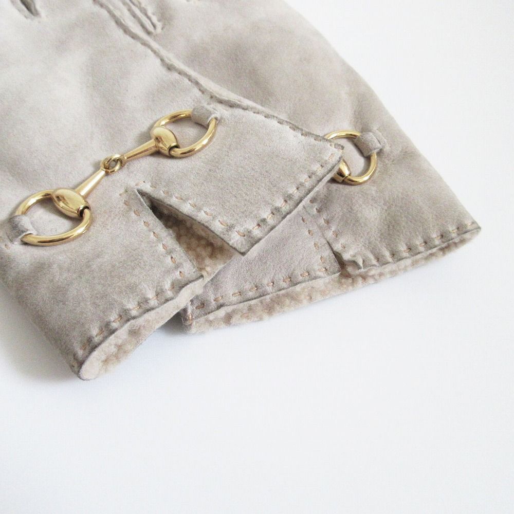 Gucci Horsebit Mouton Gloves Inner Shearling Light Gray 6.5 — view 3