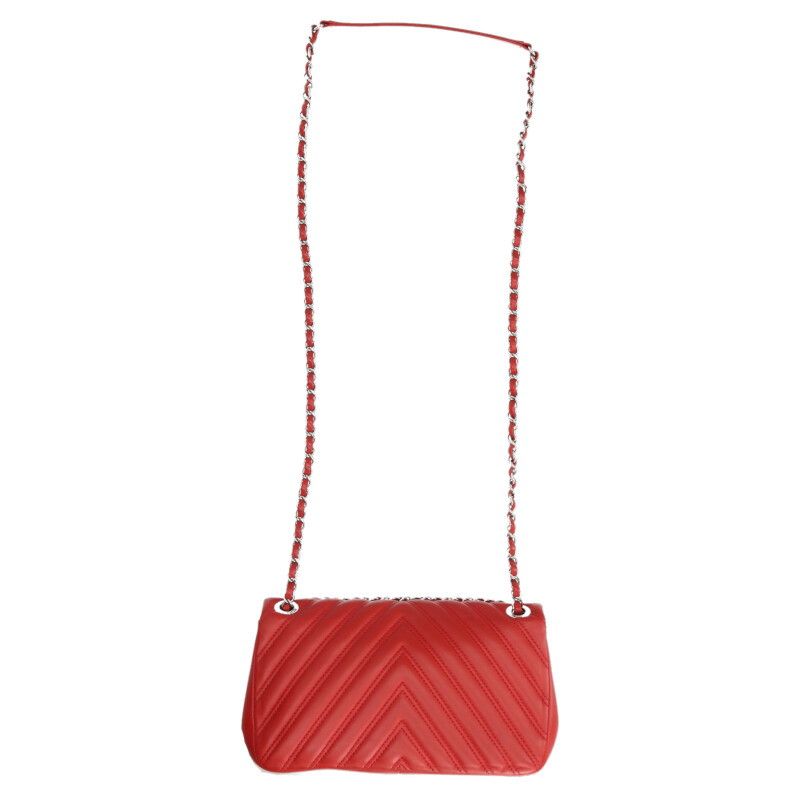 Chanel Chevron Lambskin Chain Shoulder Bag Red — view 2